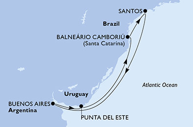 Brazílie, Argentina, Uruguay ze Santosu na lodi MSC Splendida