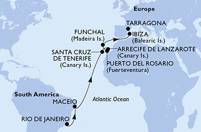 Brazílie, Španělsko, Portugalsko z Rio de Janeira na lodi MSC Splendida