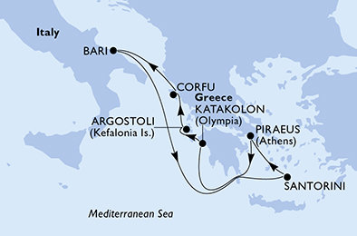 Řecko, Itálie z Pirea na lodi MSC Sinfonia