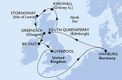 Německo, Velká Británie z Hamburku na lodi MSC Preziosa