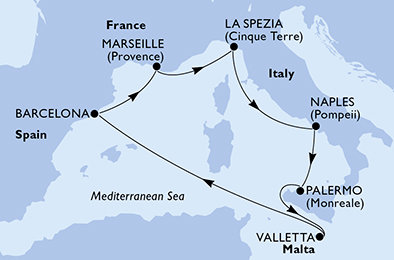 Španělsko, Francie, Itálie, Malta z Barcelony na lodi MSC Magnifica