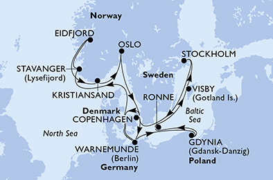 Německo, Norsko, Dánsko, Polsko, Švédsko z Warnemünde na lodi MSC Poesia