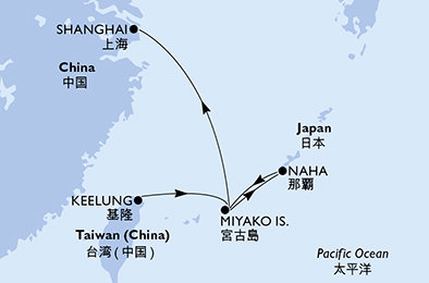 Tchaj-wan, Japonsko, Čína z Keelungu (Taipeje) na lodi MSC Bellissima