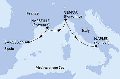 Španělsko, Francie, Itálie z Barcelony na lodi MSC Fantasia