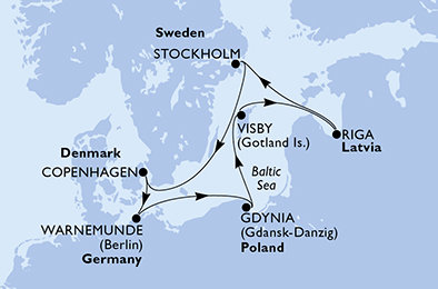 Německo, Polsko, Švédsko, Lotyšsko, Dánsko z Warnemünde na lodi MSC Magnifica