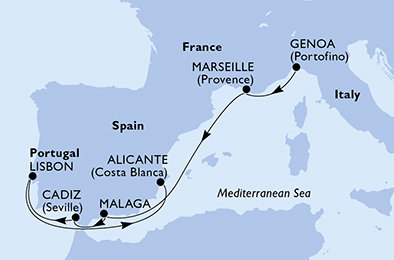 Itálie, Francie, Španělsko, Portugalsko z Janova na lodi MSC Opera