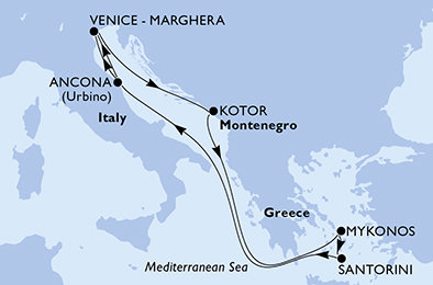 Itálie, Černá Hora, Řecko z Ancony na lodi MSC Lirica