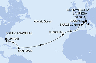 USA, Portugalsko, Španělsko, Francie, Itálie z Port Canaveralu na lodi MSC Grandiosa