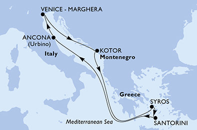 Itálie, Černá Hora, Řecko z Benátek na lodi MSC Lirica