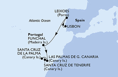 Portugalsko, Španělsko z Lisabonu na lodi MSC Musica