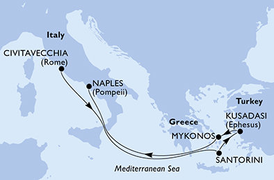 Itálie, Řecko, Turecko z Civitavecchia na lodi MSC Divina