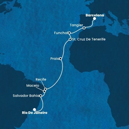 Španělsko, Maroko, Portugalsko, Kapverdy, Brazílie z Barcelony na lodi Costa Pacifica