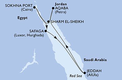 Egypt, Saúdská Arábie, Jordánsko ze Safagy na lodi MSC Orchestra