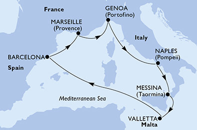 Francie, Itálie, Malta, Španělsko z Marseille na lodi MSC World Europa