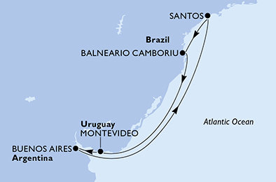 Brazílie, Uruguay, Argentina ze Santosu na lodi MSC Seaview