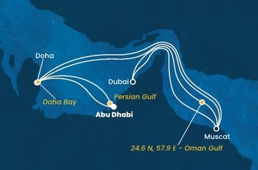 Spojené arabské emiráty, , Katar, Omán z Abu Dhabi na lodi Costa Smeralda