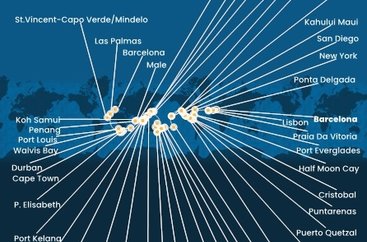 Španělsko, Portugalsko, USA, , Panama, Kostarika, Guatemala, Mexiko, Francouzská Polynésie, Fidži, Nová Kaledonie, Austrálie, Papua Nová Guinea, Japonsko, Jižní Korea, Tchaj-wan, Čína, Vietnam, Thajsko, Singapur, Malajsie, Srí Lanka, Maledivy, Mauricius, Jihoafrická republika, Namibie, Kapverdy z Barcelony na lodi Costa Deliziosa