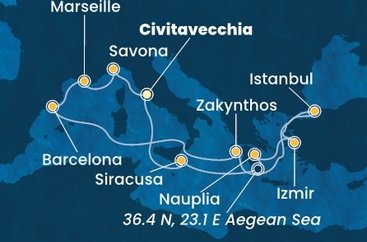 Itálie, Řecko, Turecko, Španělsko, Francie z Civitavecchia na lodi Costa Fascinosa