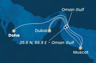 Katar, Omán, , Spojené arabské emiráty z Dohy na lodi Costa Smeralda