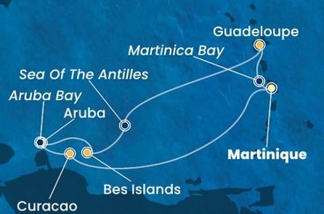 Martinik, Zámořské společenství Francie, Guadeloupe, Bonaire, Aruba, Autonomní státy Nizozemska, Curacao z Fort-de-France, Martinik na lodi Costa Fortuna