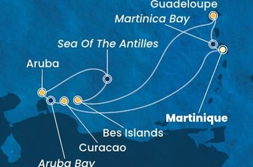 Martinik, Zámořské společenství Francie, Guadeloupe, Bonaire, Aruba, Autonomní státy Nizozemska, Curacao z Fort-de-France, Martinik na lodi Costa Fortuna