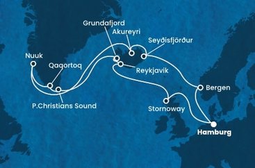 Německo, Velká Británie, Island, Autonomní oblast Dánska, Norsko z Hamburku na lodi Costa Favolosa