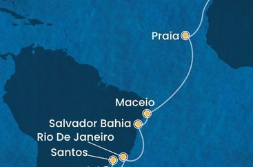 Španělsko, Kapverdy, Brazílie z Las Palmas na lodi Costa Diadema