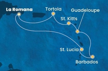 Dominikánská republika, Svatá Lucie, Barbados, Guadeloupe, Svatý Kryštof a Nevis, Britské Panenské ostrovy z La Romany na lodi Costa Pacifica