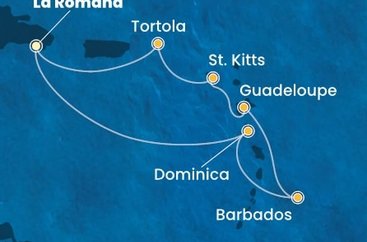 Dominikánská republika, Dominika, Barbados, Guadeloupe, Svatý Kryštof a Nevis, Britské Panenské ostrovy z La Romany na lodi Costa Pacifica