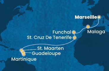 Francie, Španělsko, Portugalsko, Svatý Martin, Martinik, Guadeloupe z Marseille na lodi Costa Fascinosa