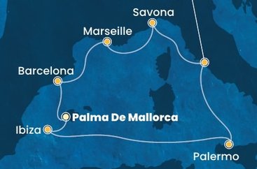 Španělsko, Itálie, Francie z Palma de Mallorca na lodi Costa Smeralda