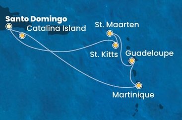 Dominikánská republika, Martinik, Guadeloupe, Svatý Martin, Svatý Kryštof a Nevis ze Santo Dominga na lodi Costa Fascinosa