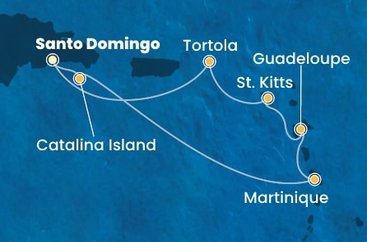 Dominikánská republika, Martinik, Guadeloupe, Svatý Kryštof a Nevis, Britské Panenské ostrovy ze Santo Dominga na lodi Costa Fascinosa