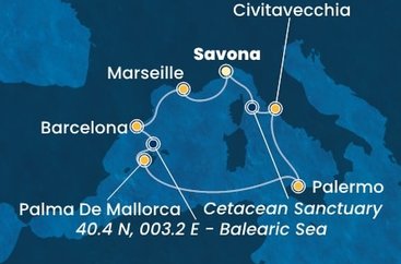 Itálie, Francie, Španělsko ze Savony na lodi Costa Toscana