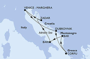 Itálie, Chorvatsko, Řecko, Černá Hora z Bari na lodi MSC Opera