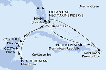 USA, Dominikánská republika, Bahamy, Honduras, Mexiko z Miami na lodi MSC World America