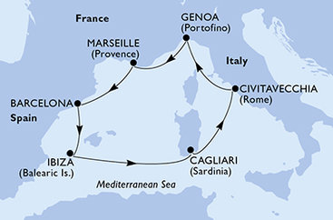 Itálie, Francie, Španělsko z Cagliari na lodi MSC Orchestra