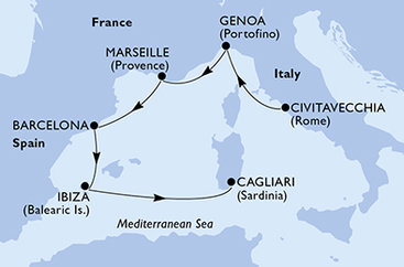 Itálie, Francie, Španělsko z Civitavecchia na lodi MSC Orchestra