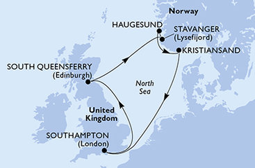 Velká Británie, Norsko ze Southamptonu na lodi MSC Virtuosa