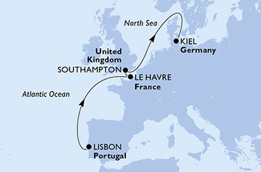 Portugalsko, Francie, Velká Británie, Německo z Lisabonu na lodi MSC Euribia