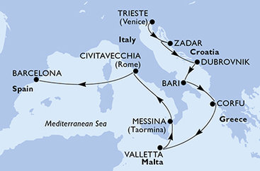 Itálie, Chorvatsko, Řecko, Malta, Španělsko na lodi MSC Fantasia