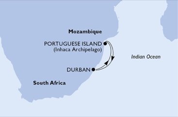 Jihoafrická republika, Mosambik z Durbanu na lodi MSC Opera