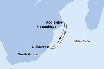 Jihoafrická republika, Mosambik z Durbanu na lodi MSC Opera