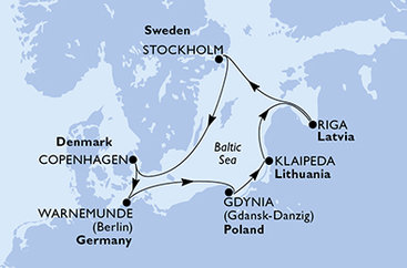 Německo, Polsko, Litva, Lotyšsko, Švédsko, Dánsko z Warnemünde na lodi MSC Magnifica