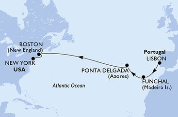 Portugalsko, USA z Lisabonu na lodi MSC Meraviglia