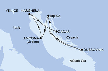 Itálie, Chorvatsko z Benátek na lodi MSC Lirica